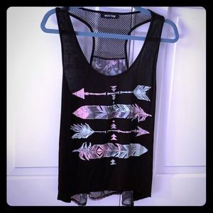 Feather and arrow sheer floral black tank